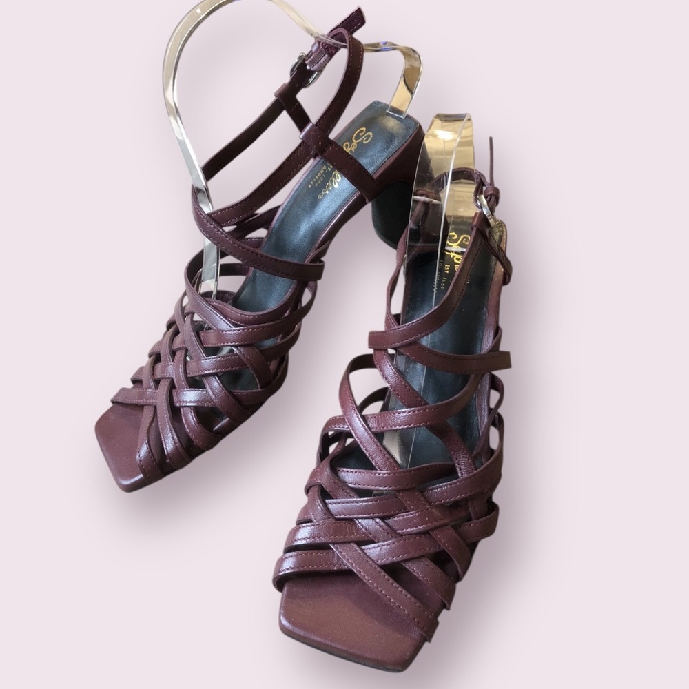 Seychelles Woven Strappy Heels in Dark Burgundy